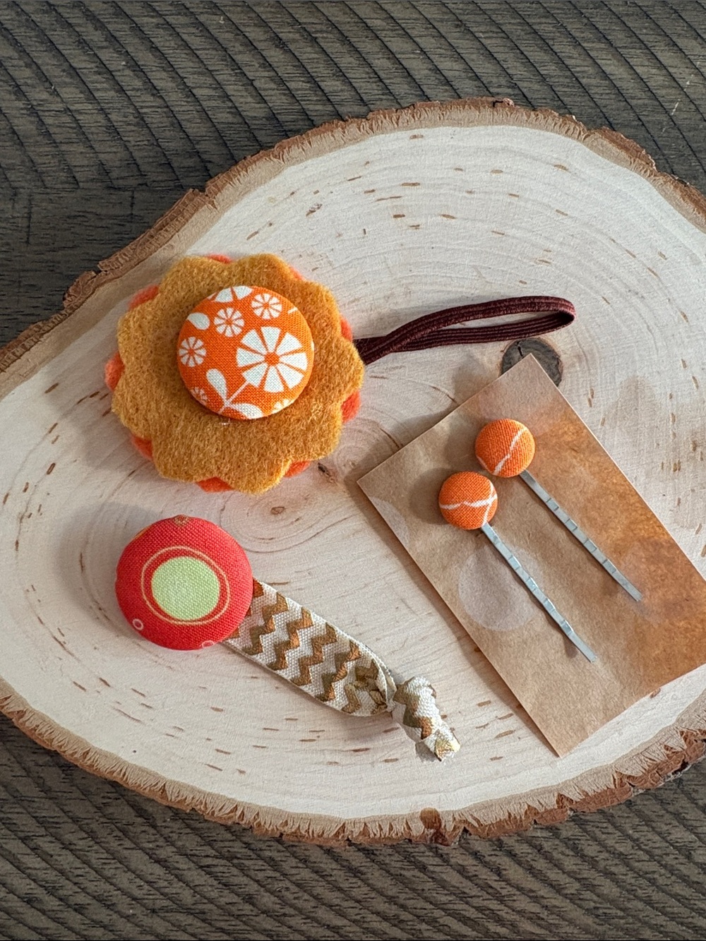 Handmade Orange Floral Kids Hair Accessory Set